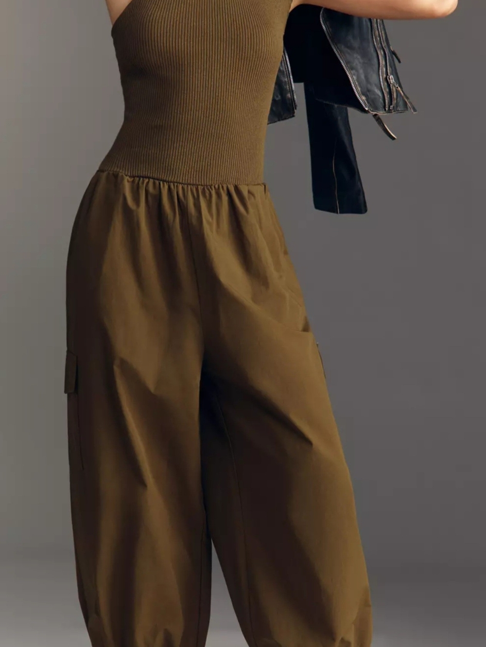 Anthropologie Olive One-Shoulder Knit Jumpsuit - Picture 3 of 7